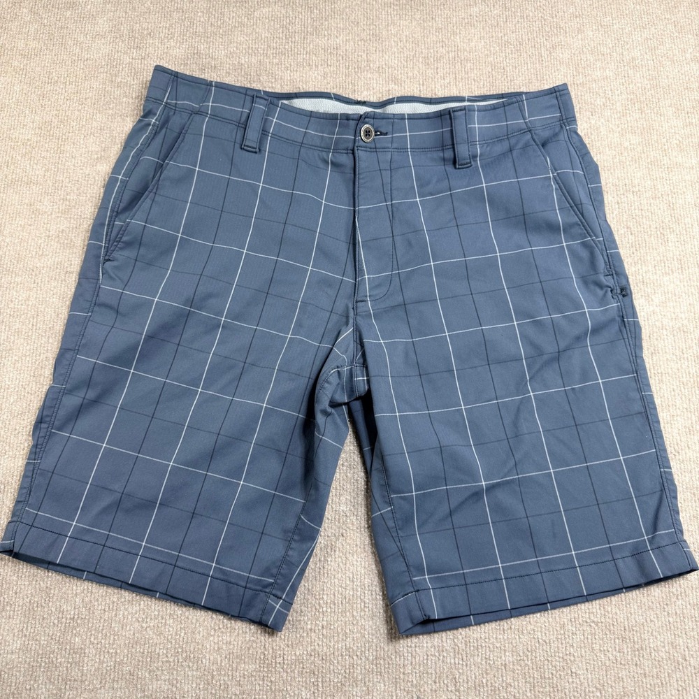 Under Armour Mens Blue Windowpane Plaid Golf Shorts‎ HeatGear Size 38 Loose Fit